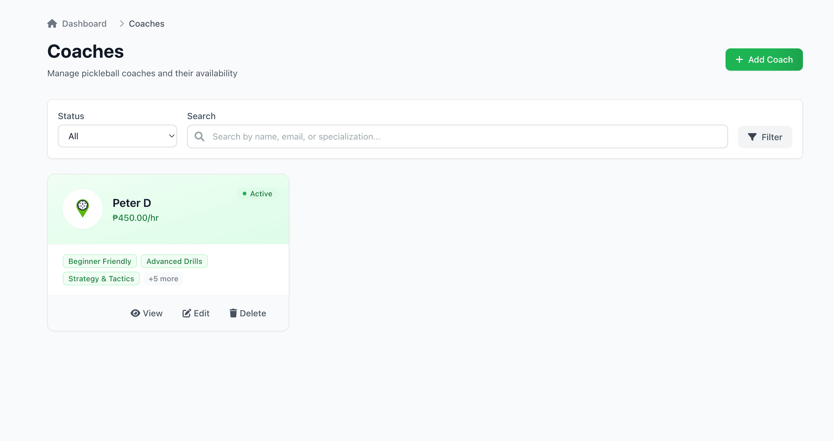 Coaching booking interface with coach profiles